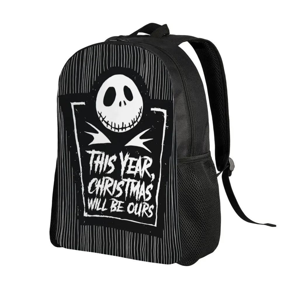 Custom Nightmare Before Christmas Backpacks for Men Women School College Student Bookbag Skellington Halloween Skull Bags