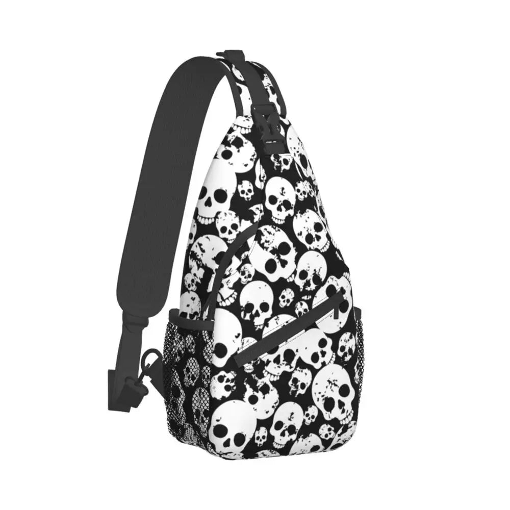 Horror Skeleton Gothic Death Skull Crossbody Sling Backpack Men Custom Shoulder Chest Bag for Traveling Daypack