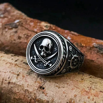 Personalized Punk Double Knife Skull Pirate Ring Men's Glamour Creative Hip Hop Rock Party Ring Stainless Steel Accessories