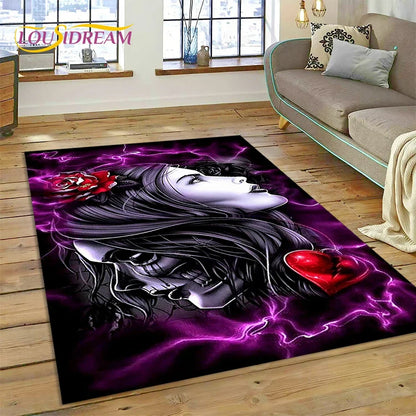 Skull Dead Girl Gothic Horror Female Rose Carpet Rug for Bedroom Living Room Home Sofa Decoration,Kid Game Large Decor Floor Mat