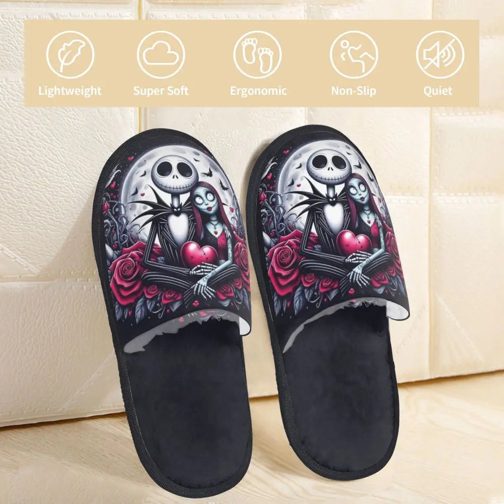 Custom Halloween Jack Skellington Collage Soft Scuff With Memory Foam Slippers Women Bedroom House Shoes