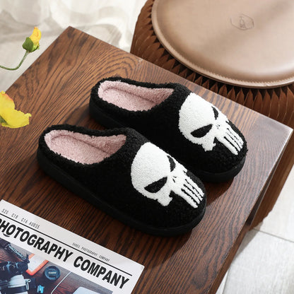 Halloween Skull Embroidery Cotton Slippers Home Flat Indoor Ghost Non-slip Women Men Thickened Slippers Goat Halloween Gift