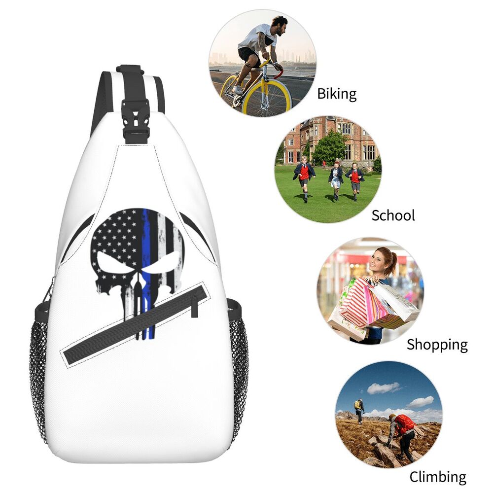 Casual Punishers Skeleton Skull Sling Crossbody Backpack Men Shoulder Chest Bags for Camping Biking