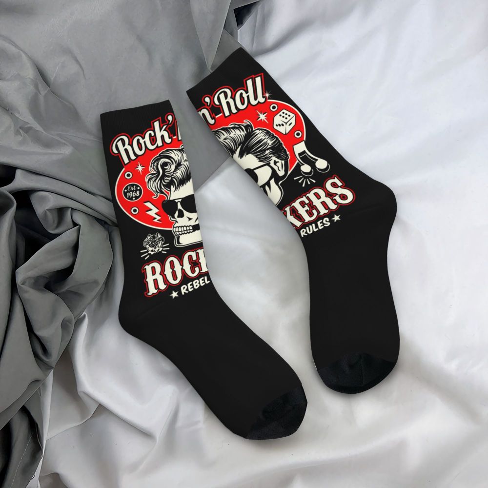 Custom Rockabilly Motorcycle Rider Rock Skull Men's Crew Socks Unisex Kawaii 3D Printed Dress Socks