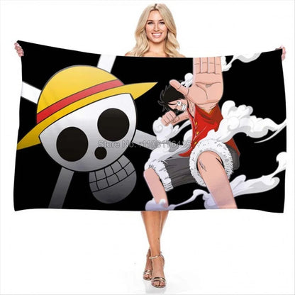 Anime Skull Bath Towel One Piece Monkey D. Luffy Beach Towel Children Microfiber Shower Towel Swimming Cover Quick Dry Washcloth