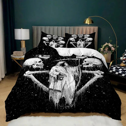 Halloween Skull Duvet Cover Soft King Size 3D Skull Printed Bedding Quilt Cover with Pillowcase for Lovers Bedding Set for Adult