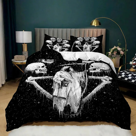 Halloween Skull Duvet Cover Soft King Size 3D Skull Printed Bedding Quilt Cover with Pillowcase for Lovers Bedding Set for Adult