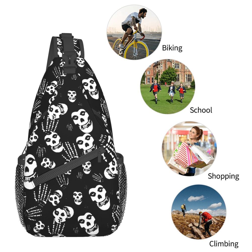 Misfits Skull Sling Crossbody Chest Bag Men Fashion Horror Punk Rock Music Shoulder Backpack for Travel Cycling