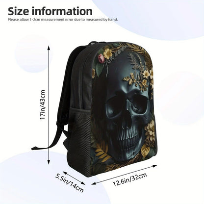 Lightweight Skull Print Adjustable Backpack- Suitable for casual student travel and daily use for both men and women