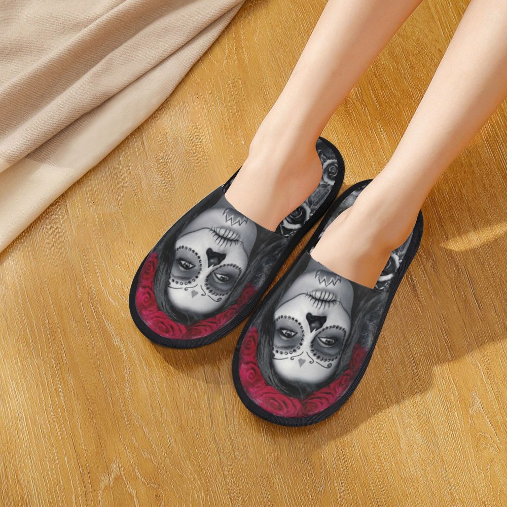 Halloween Catrina Sugar Skull House Slippers Soft Memory Foam Shoes Day Of The Dead Mexican Lady Comfy Warm Anti-Skid Slipper