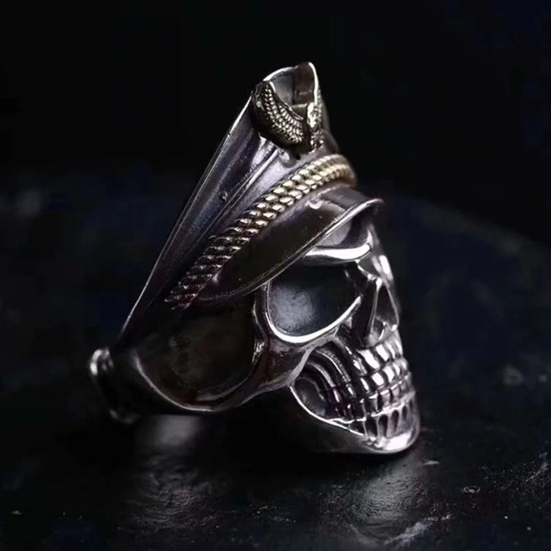 Retro Officer Skull Rings for Men Punk Hip Hop Rock Skeleton Trendy Ring Fashion Jewelry Gifts Adjustable