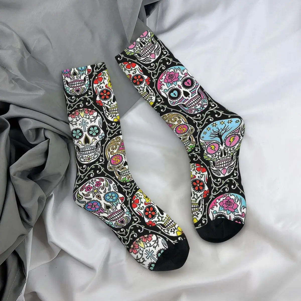 Funny Happy Men's Socks Mexican Skull Vintage Harajuku Skeleton Skull Bone Hip Hop Seamless Crew Crazy Sock Gift Pattern Printed