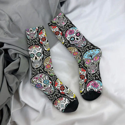 Funny Happy Men's Socks Mexican Skull Vintage Harajuku Skeleton Skull Bone Hip Hop Seamless Crew Crazy Sock Gift Pattern Printed