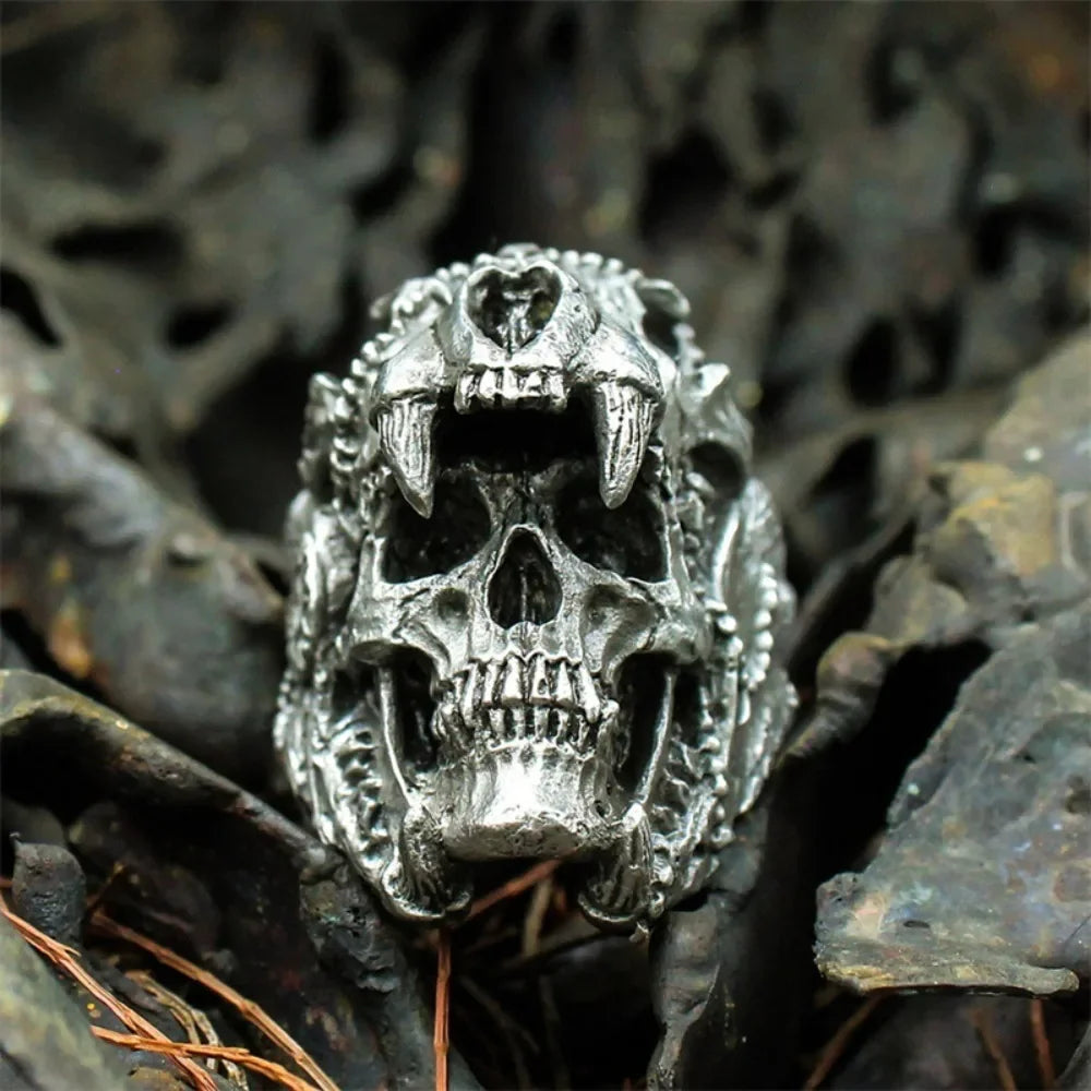 Retro Domineering Fashion Creative Trend Niche New Skull Ring Personalized Hip Hop Punk Men's Street Party Gift Ring Accessories