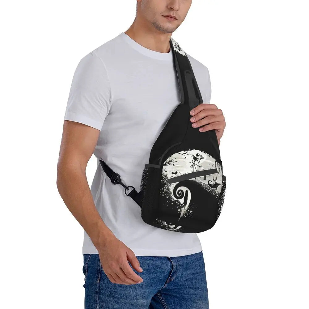 Custom Halloween Skull Jack Sling Crossbody Backpack Men Tim Burton Christmas Horror Movie Shoulder Chest Bag for Hiking