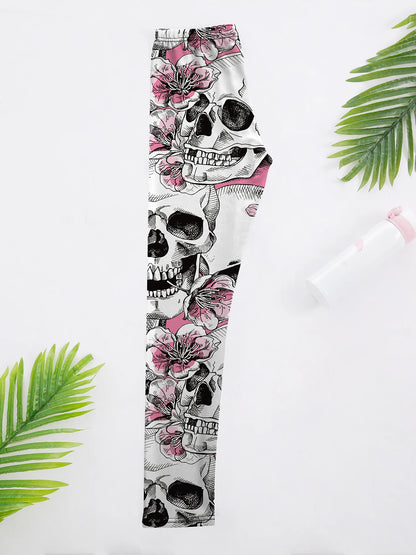 Fashion Women Skull Rose Printed Leggings Push Up Workout Women Printed Leggings