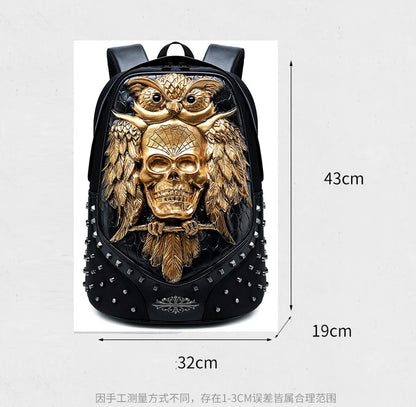 Men Women Thick Leather Backpacks For Teenagers 3D Skull Owl Designer Casual Laptop Bag Boy Girl School Bags