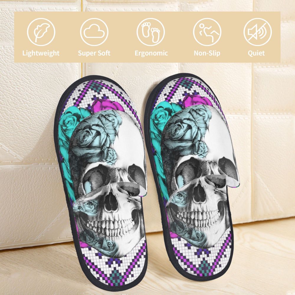 Personalized Mexican Day Of The Dead Skull Comfy Scuff Memory Foam Slippers Women Halloween Bedroom House Shoes