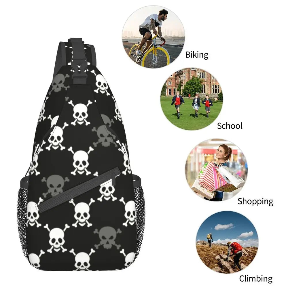 Horror Skeleton Gothic Death Skull Crossbody Sling Backpack Men Custom Shoulder Chest Bag for Traveling Daypack