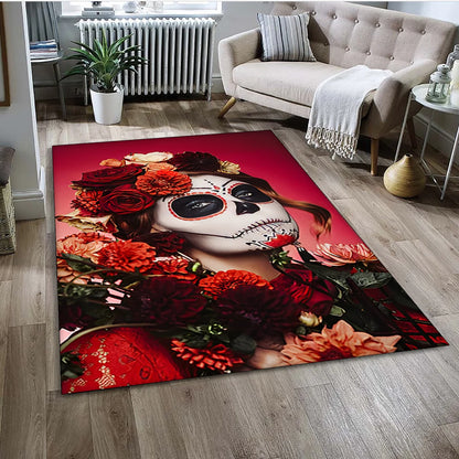 Gothic Female Skull Horror Dead Girl Area Rug,Carpet for Home Living Room Bedroom Sofa Doormat Decor,kids Non-slip Floor Mat 3D