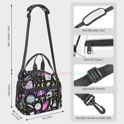 Goth Gothic Black Skull Lunch Bag for Women Portable Thermal Insulated Lunch Box Picnic Multifunction Food Tote