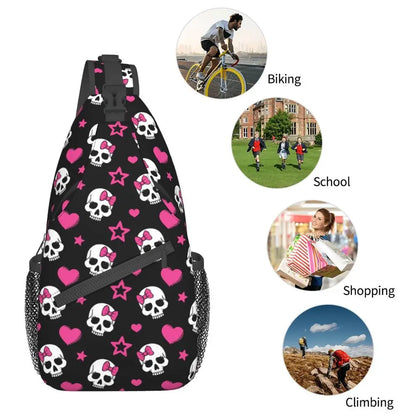 Horror Skeleton Gothic Death Skull Crossbody Sling Backpack Men Custom Shoulder Chest Bag for Traveling Daypack