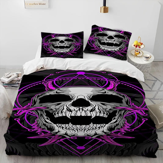 3D Gothic Horror Skull Cartoon Comforter Bedding Set,Duvet Cover Bed Set Quilt Cover Pillowcase,King Queen Size Bedding Set Gift