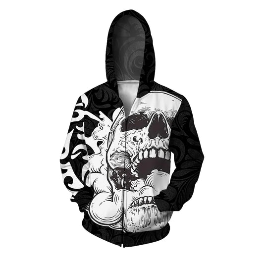 Autumn Men's Clothing Skull Print Hoodie Sweatshirts for Men Men's Trendy Hoodies Loose Casual Hooded Sweatshirt Zip Up Hoodies