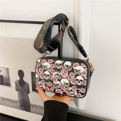 Skull Jack Print Crossbody Bag Wind Lady Shoulder Bag Casual Fashion Phone Purse Mini Bag Female PU Leather Satchel Handbag