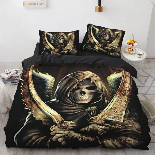 Halloween Skull Duvet Cover Soft King Size 3D Skull Printed Bedding Quilt Cover with Pillowcase for Lovers Bedding Set for Adult