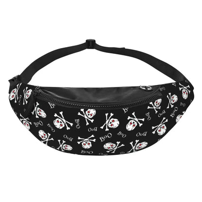 Gothic Skull Flower Fanny Pack Women Men Custom Goth Halloween Crossbody Waist Bag for Cycling Camping Phone Money Pouch