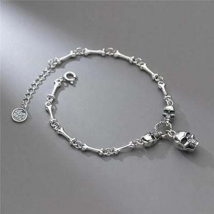 YIZIZAI Gothic Style 100% 925 Sterling Silver Women Creative Retro Skull Bone Chain Bracelet For Halloween party