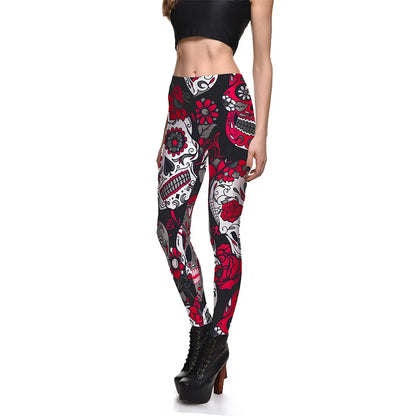 Zawaland Women Leggings High Waist Fashion Sexy Multicolor Skull 3D Digital Printing Leggings Casual Elastic Fitness Pant