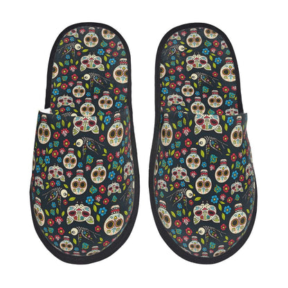 Halloween Catrina Sugar Skull House Slippers Soft Memory Foam Shoes Day Of The Dead Mexican Lady Comfy Warm Anti-Skid Slipper