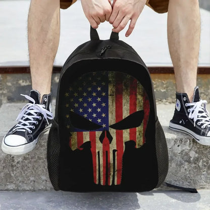 Customized Superhero Backpack Men Women Basic Bookbag for College School Punisher Skull Symbol Bags