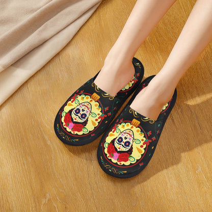 Halloween Catrina Sugar Skull House Slippers Soft Memory Foam Shoes Day Of The Dead Mexican Lady Comfy Warm Anti-Skid Slipper