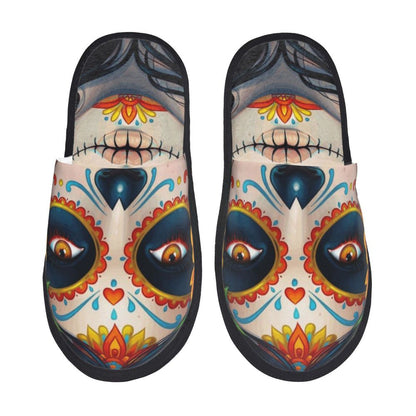 Halloween Catrina Sugar Skull House Slippers Soft Memory Foam Shoes Day Of The Dead Mexican Lady Comfy Warm Anti-Skid Slipper