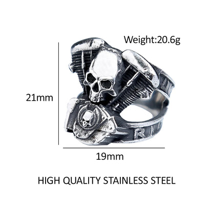 Fashion Vintage Steampunk Motorcycle Engine Skull Rings For Men 316L Stainless Steel Biker Hip Hop Jewelry Gifts Dropshipping