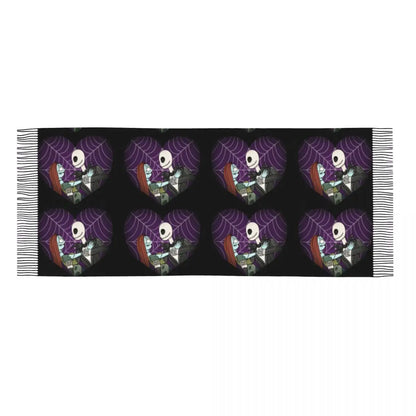 Custom Jack Skellington Sally Tassel Scarf Women Winter Fall Warm Shawls Wraps Ladies The Nightmare Before Christmas Scarves