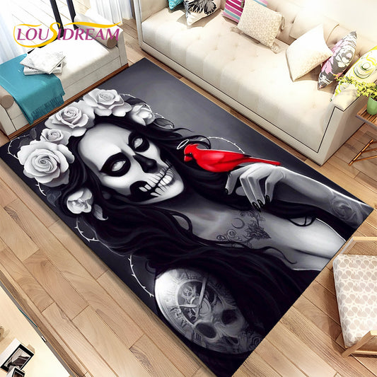 Gothic Horror Female Skull Dead Girl Area Rug,Carpet Rug for Home Living Room Bedroom Sofa Doormat Decor,kids Non-slip Floor Mat