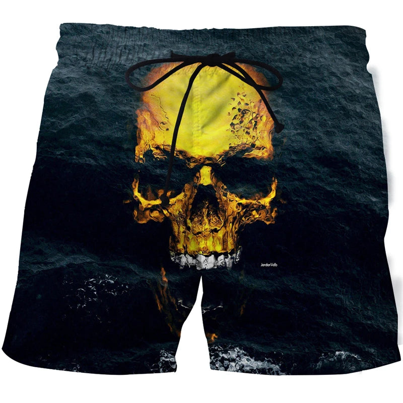 New Men's Skull 3D Print Beach Shorts Graphic Men's Casual Sports Shorts Summer Surfing Shorts Comfortable Shorts Hip Hop Pants