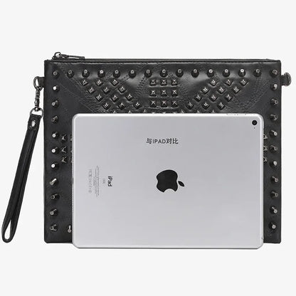 Fashion Rivet Skull Clutch for Men Luxury Brand Design Men's Clutches Envelope Hand Bag Wrist Bag IPad Handbags Purse Handbags