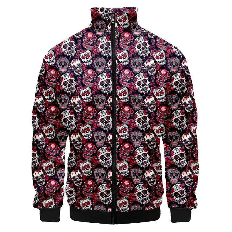 3D Printed Terror Skull Pattern Jacket Sportswear Stand Up Collar Zipper Jacket Coat Men's Vintage Baseball Jackets Clothing