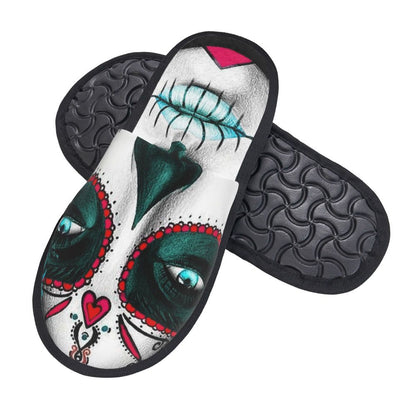 Halloween Catrina Sugar Skull House Slippers Soft Memory Foam Shoes Day Of The Dead Mexican Lady Comfy Warm Anti-Skid Slipper