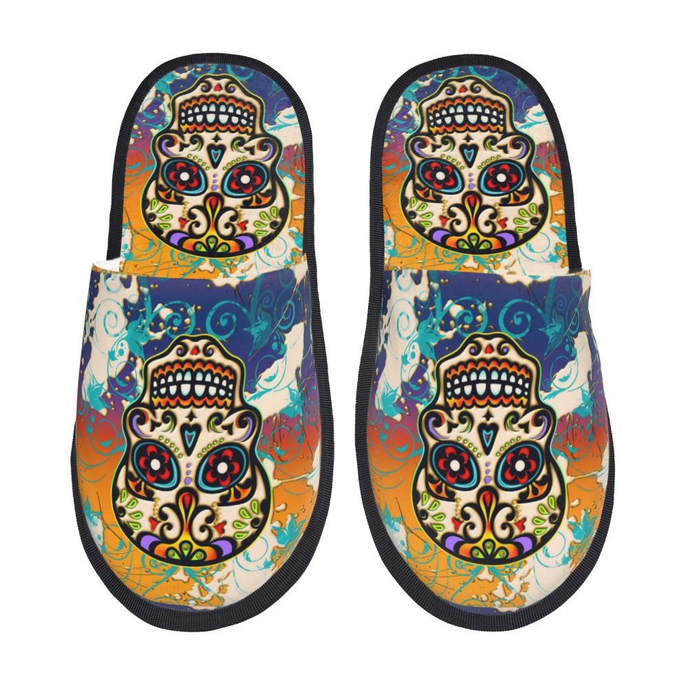 Halloween Catrina Sugar Skull House Slippers Soft Memory Foam Shoes Day Of The Dead Mexican Lady Comfy Warm Anti-Skid Slipper