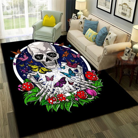 Smoke Maple Weed Plants Green Death Skull Carpet Rug for Home Living Room Bedroom Sofa Doormat Decor,Area Rug Non-slip Floor Mat