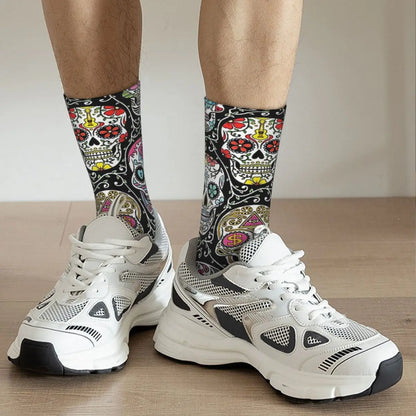 Funny Happy Men's Socks Mexican Skull Vintage Harajuku Skeleton Skull Bone Hip Hop Seamless Crew Crazy Sock Gift Pattern Printed