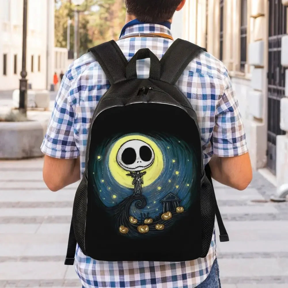 Custom Nightmare Before Christmas Backpacks for Men Women School College Student Bookbag Skellington Halloween Skull Bags