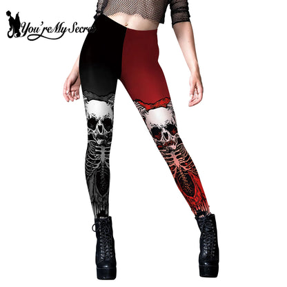 [You're My Secret] Halloween Skeleton Print Legging Punk Women Legging Gothic Fitness Ankle Pants Sexy Stretch Black Leggings