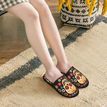 Halloween Catrina Sugar Skull House Slippers Soft Memory Foam Shoes Day Of The Dead Mexican Lady Comfy Warm Anti-Skid Slipper